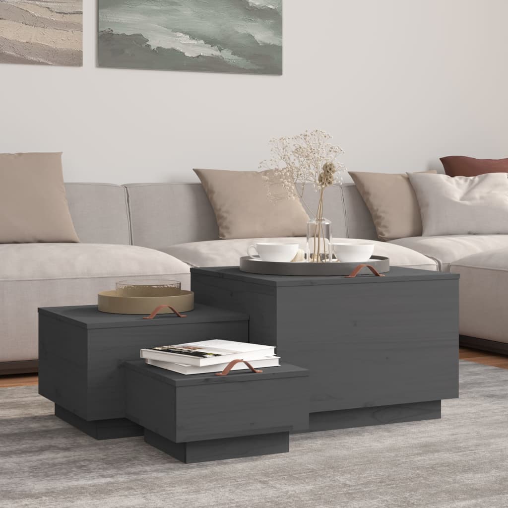 Opbevaringskasser med låg stk. massivt fyrretræ - grå, 3, 1 - number 1.