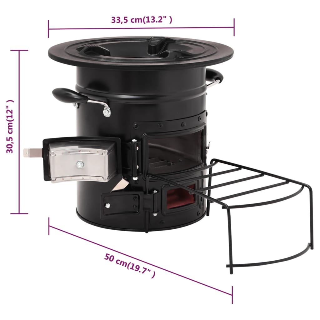 Camping stove for firewood 50x33.5x30.5 cm steel - black - number 9.