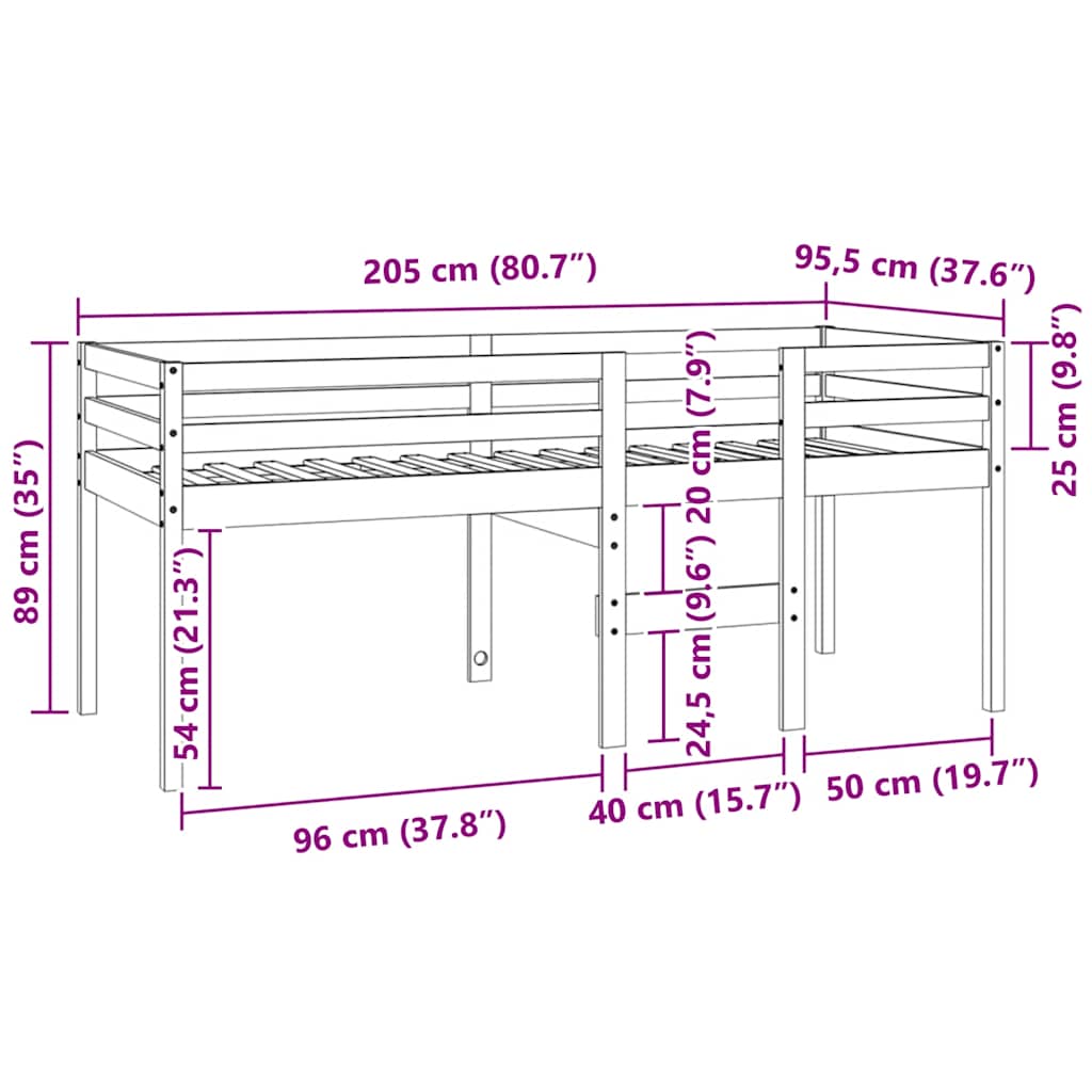 Højseng 90x200 cm massivt fyrretræ hvid - number 8.