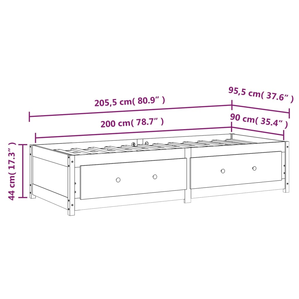 Daybed massivt fyrretræ - grå, 90 x 200 cm - number 12.