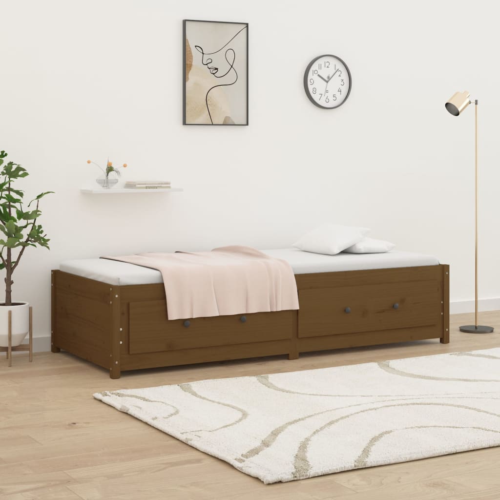 Daybed 90x190 cm single massivt fyrretræ gyldenbrun - number 4.