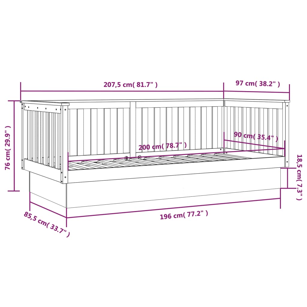 Daybed massivt fyrretræ - grå, 90 x 200 cm - number 11.