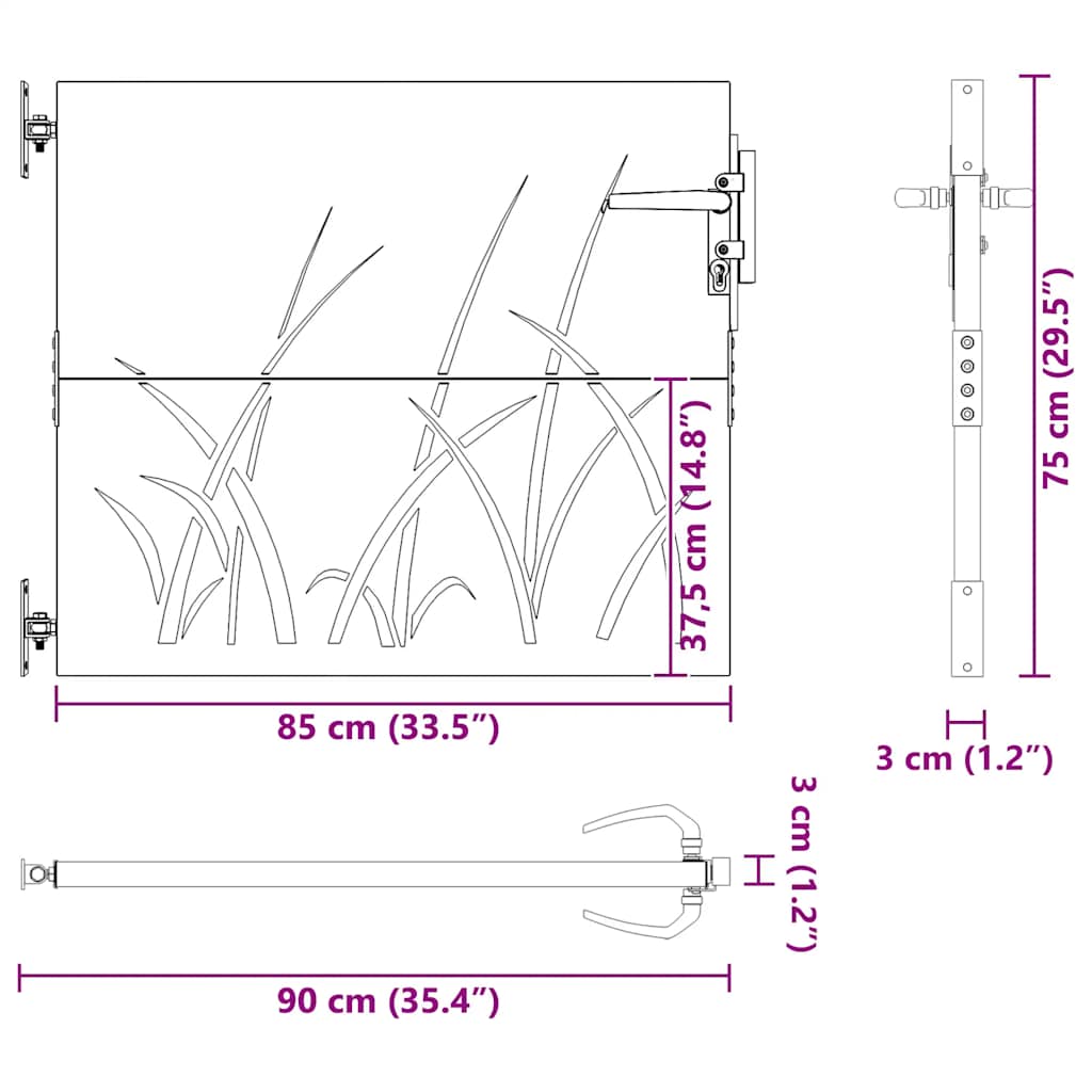 Havelåge cortenstål græsdesign - 85 x 75 cm-1 - number 10.