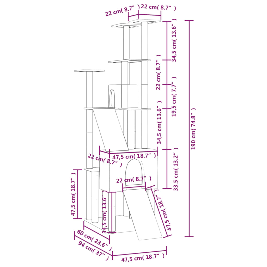 Arbre à chat avec poteaux en sisal 190 cm - gris clair - number 7.