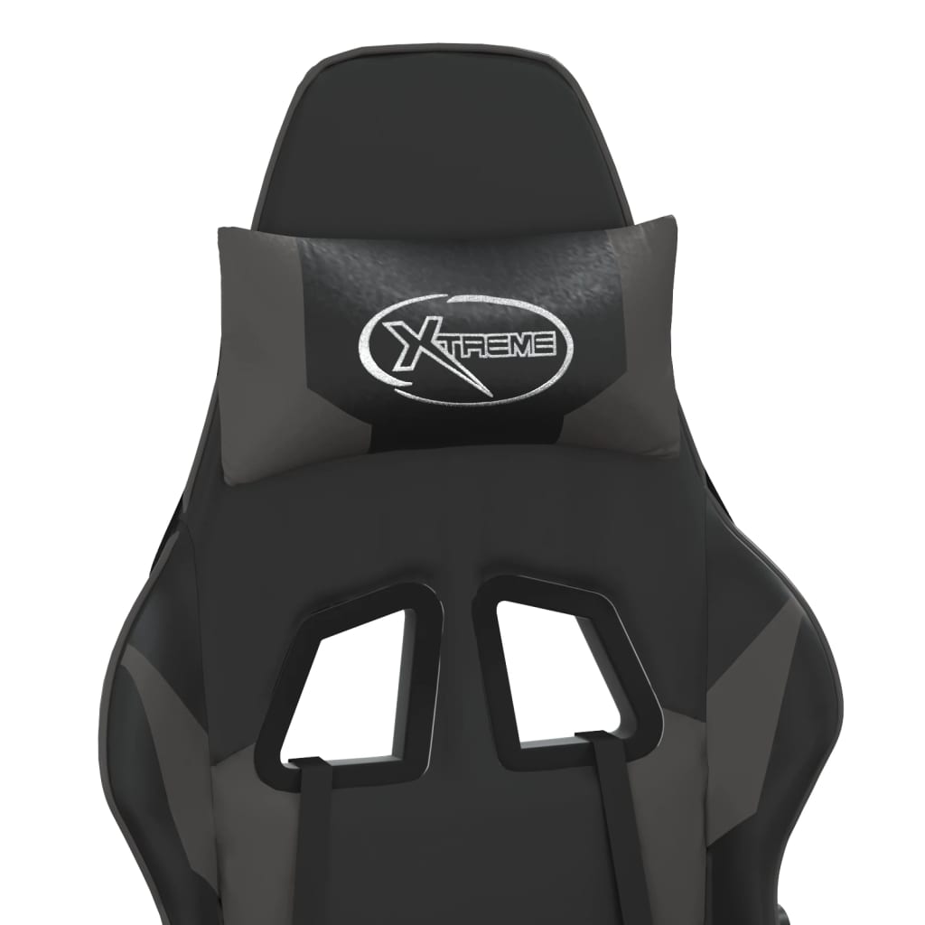 Gamingstol med fodstøtte kunstlæder - sort og grå, 1, med fodskammel - number 10.