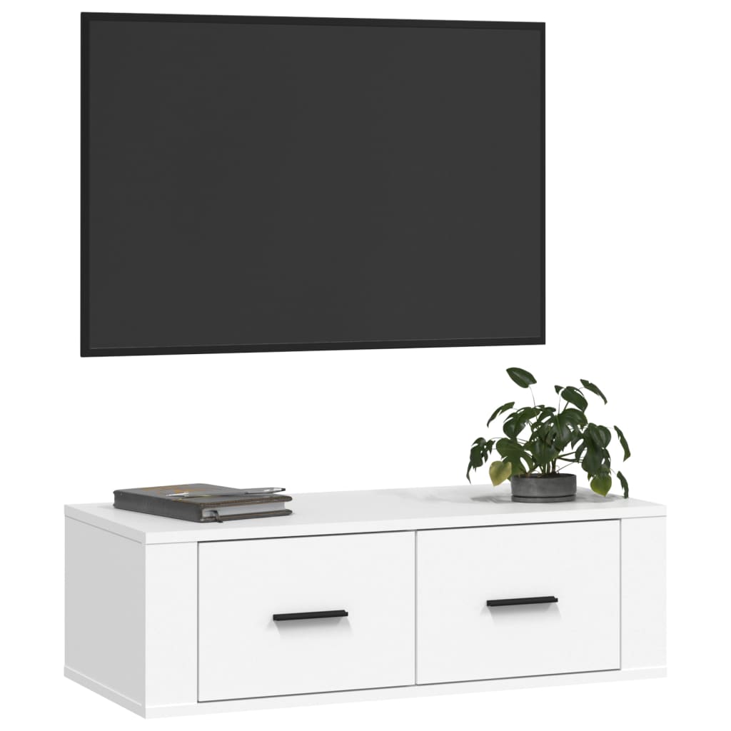 Væghængt tv-bord 80x36x25 cm konstrueret træ - hvid, 1 - number 4.