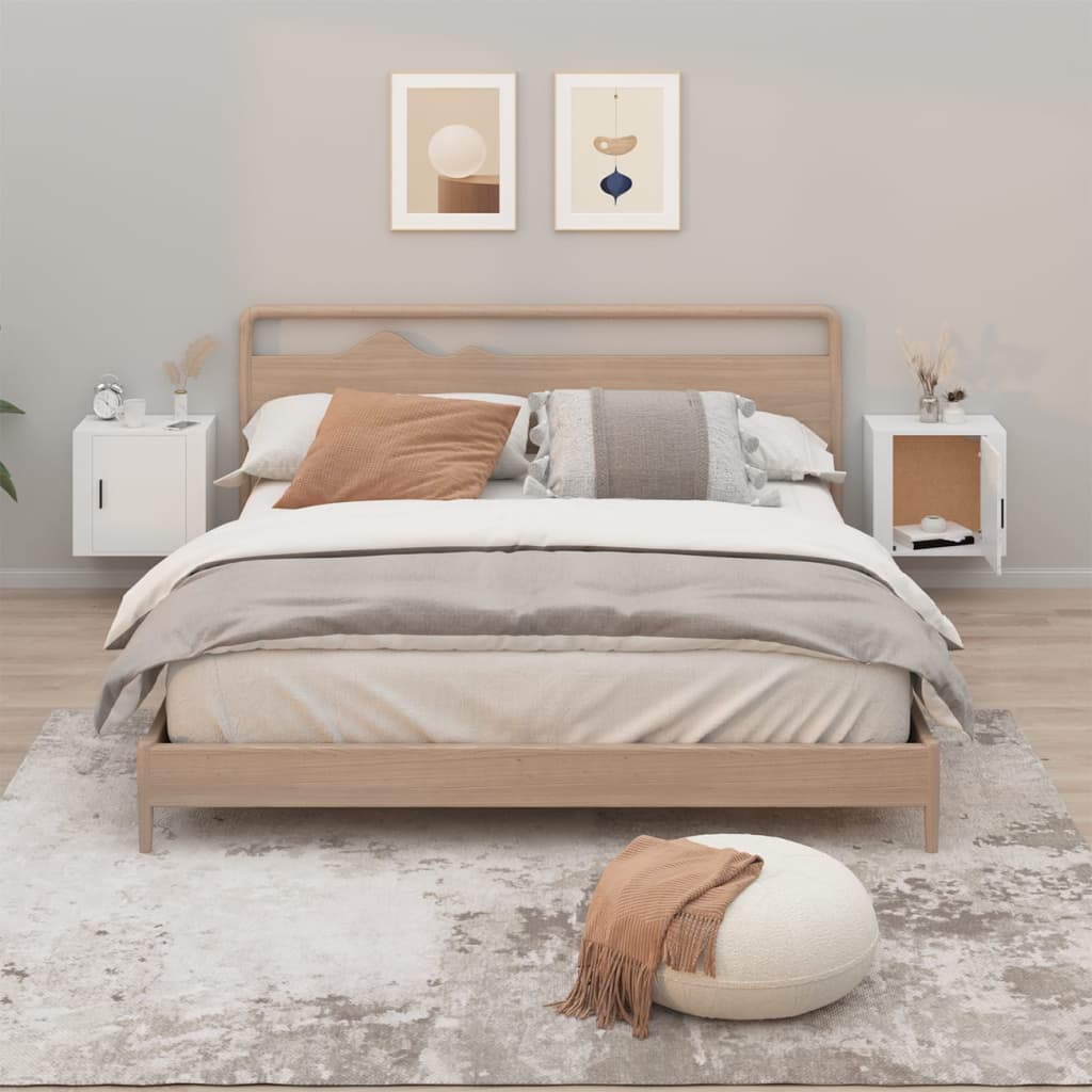 Væghængte sengeborde stk. 50x30x47 cm - hvid, 2 - number 1.