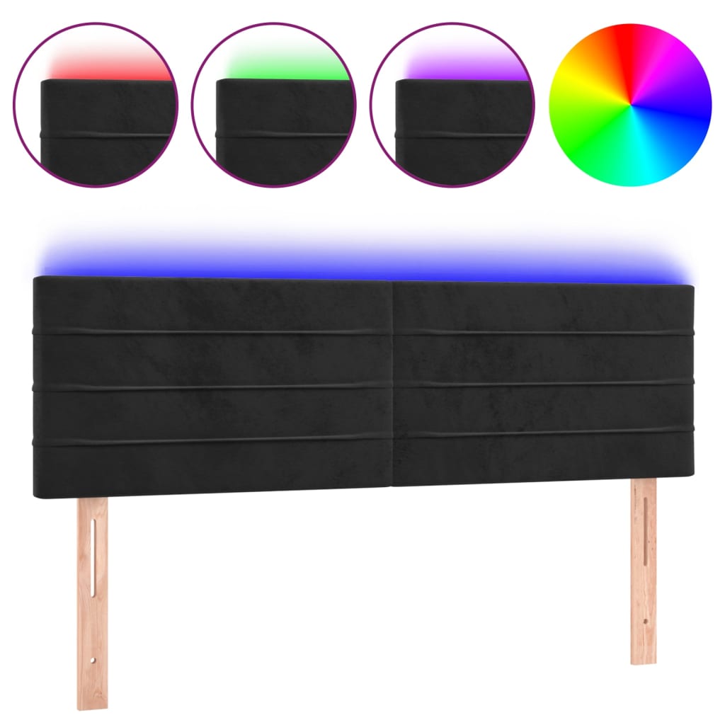 Podglavlje s led light velvet - crno, 144 x 5 x 78/88 cm, 1 - number 2.