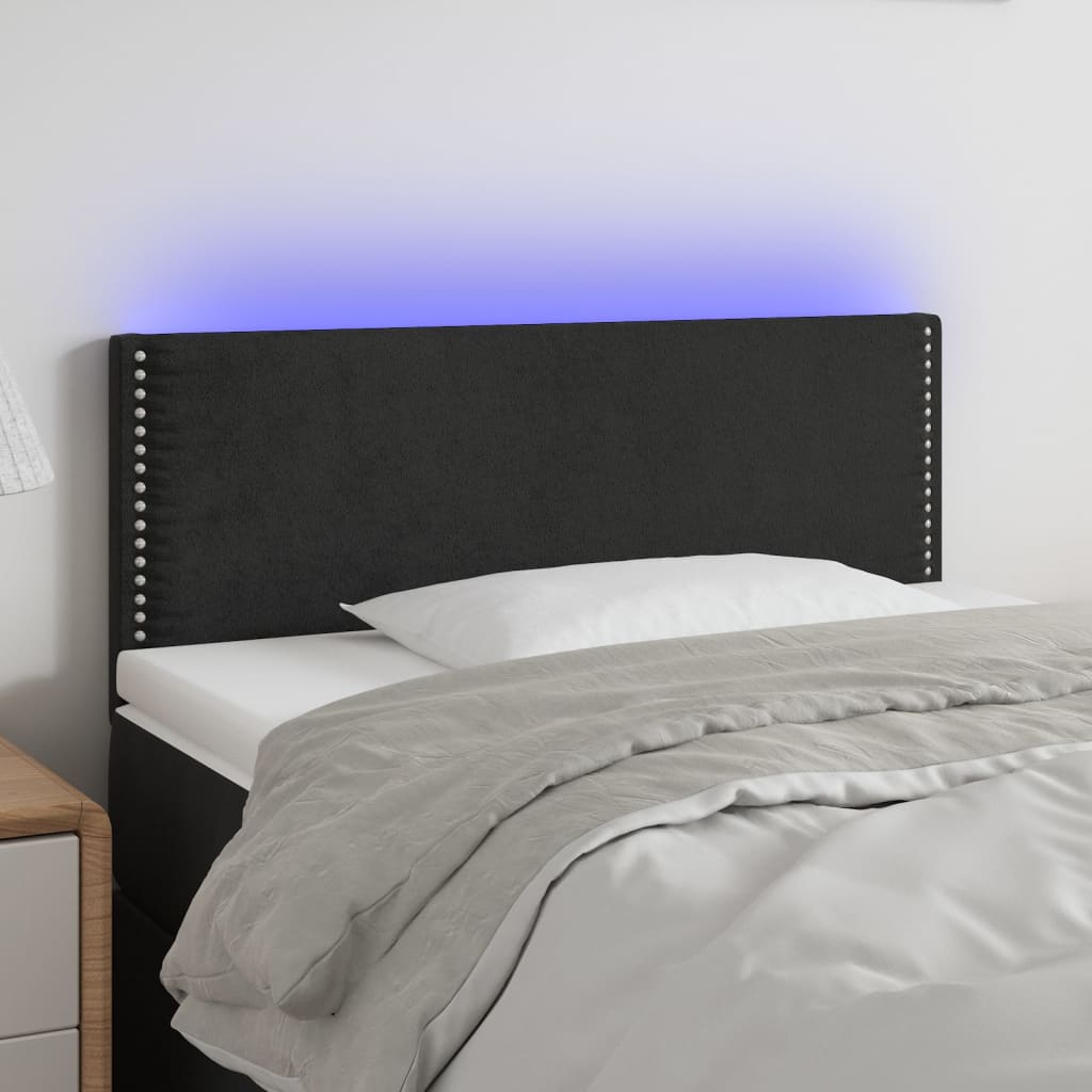 Sengegavl med led-lys fløjl - sort, 90 x 5 x 78/88 cm, 1 - number 1.