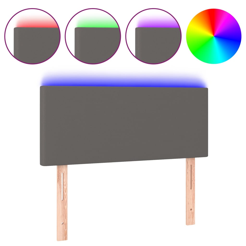 Sengegavl med led-lys kunstlæder - grå, 90 x 5 x 78/88 cm, 1 - number 2.