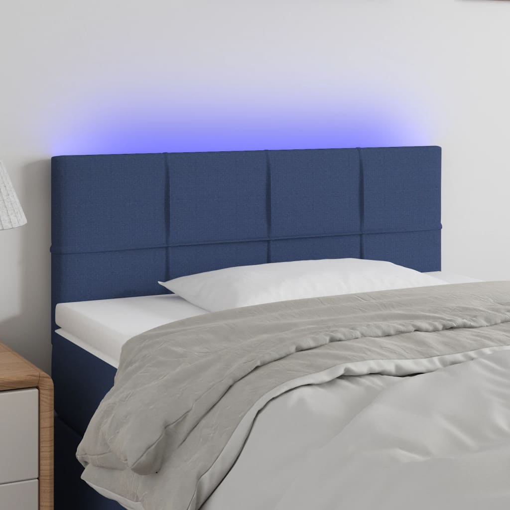 Sengegavl med led-lys stof - blå, 90 x 5 x 78/88 cm, 1 - number 1.