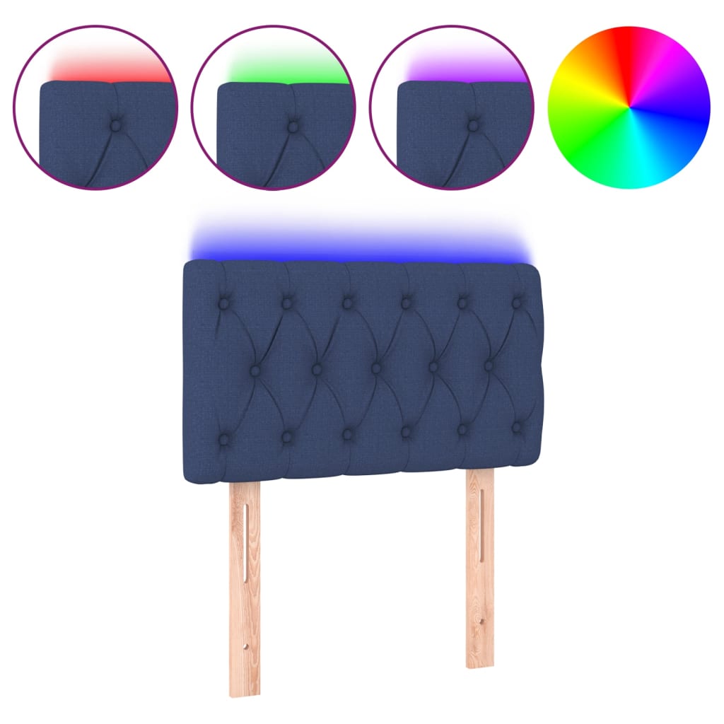 Sengegavl med led-lys stof - blå, 80 x 7 x 78/88 cm, 1 - number 2.