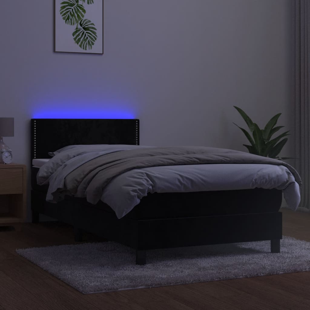 Kontinentalni krevet s led-light baršunom - crni, 90 x 190 cm, horizontalne pruge - number 3.