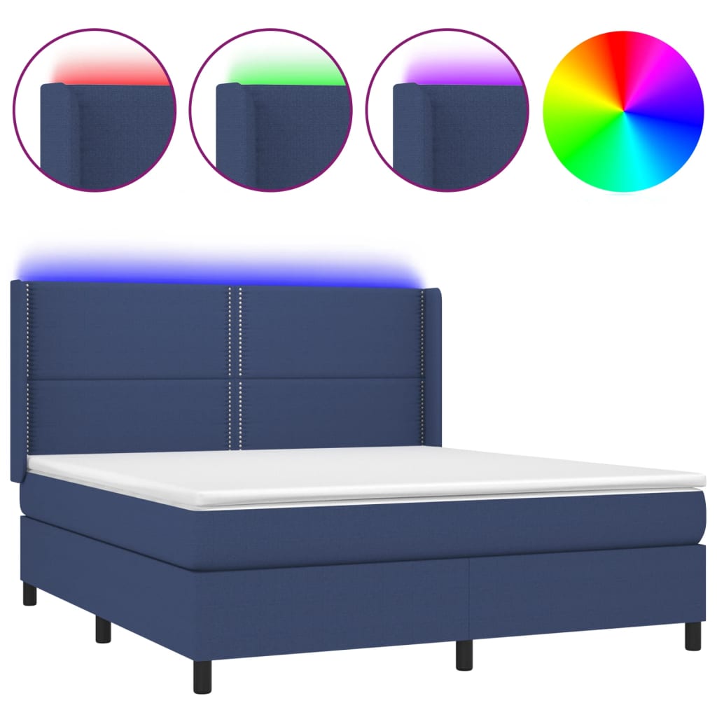 Continental bed with led light fabric - blue, 160 x 200 cm, solid colored with nail - number 2.