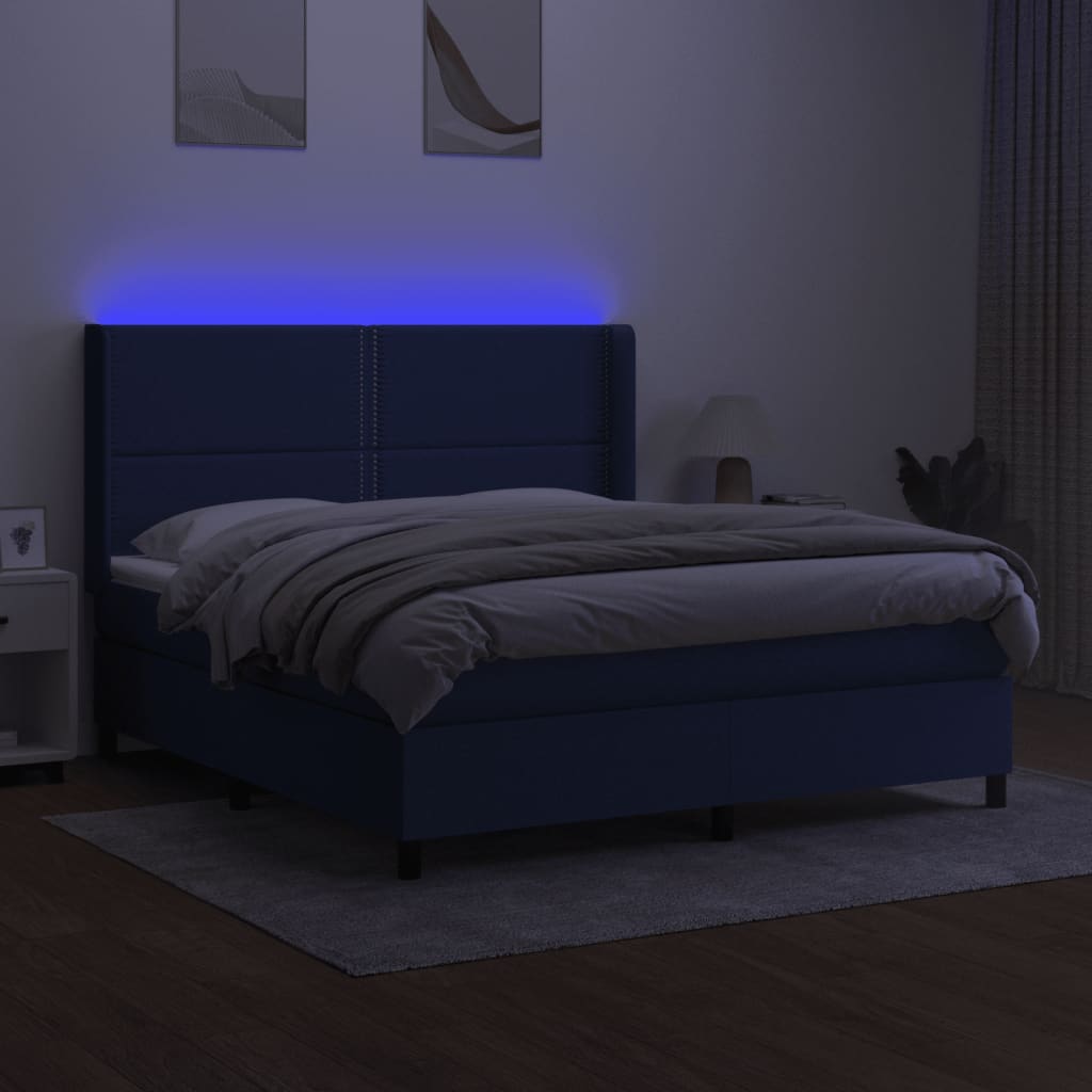 Continental bed with led light fabric - blue, 160 x 200 cm, solid colored with nail - number 3.