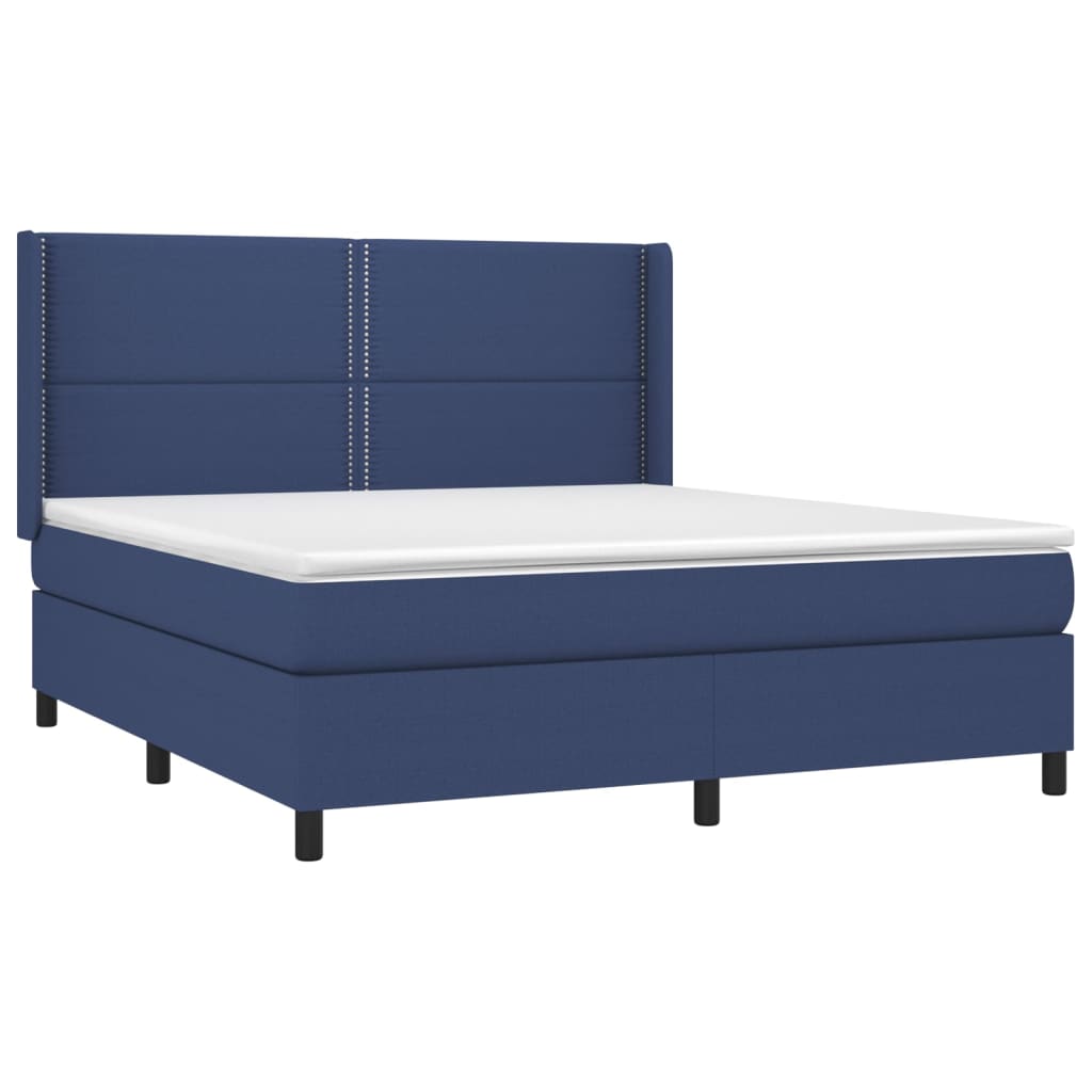 Continental bed with led light fabric - blue, 160 x 200 cm, solid colored with nail - number 4.