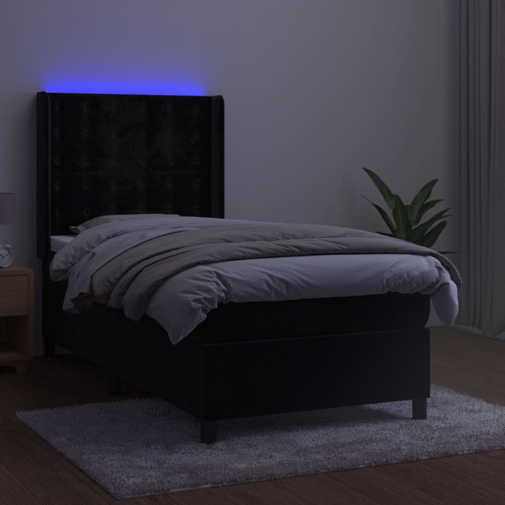 Łóżko kontynentalne z led light velvet - black, 90 x 190 cm, guziki - number 3.