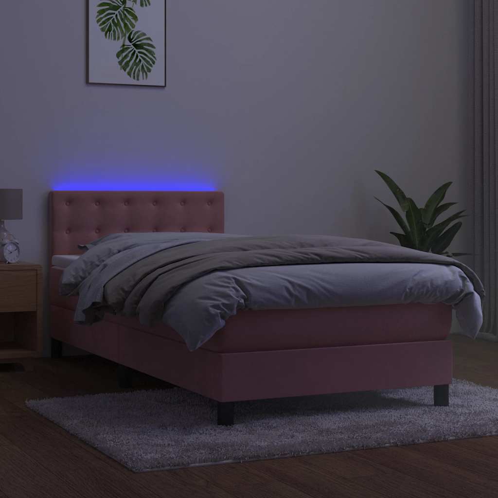 Kontinentalseng med led-lys velour pink - lyserød, 80 x 200 cm, knapper - number 4.