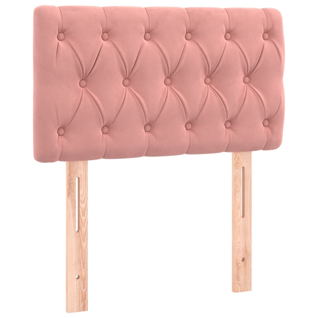 Łóżko kontynentalne z led led velor pink - różowy, 80 x 200 cm, z dekoracyjnymi guzikami - number 7.