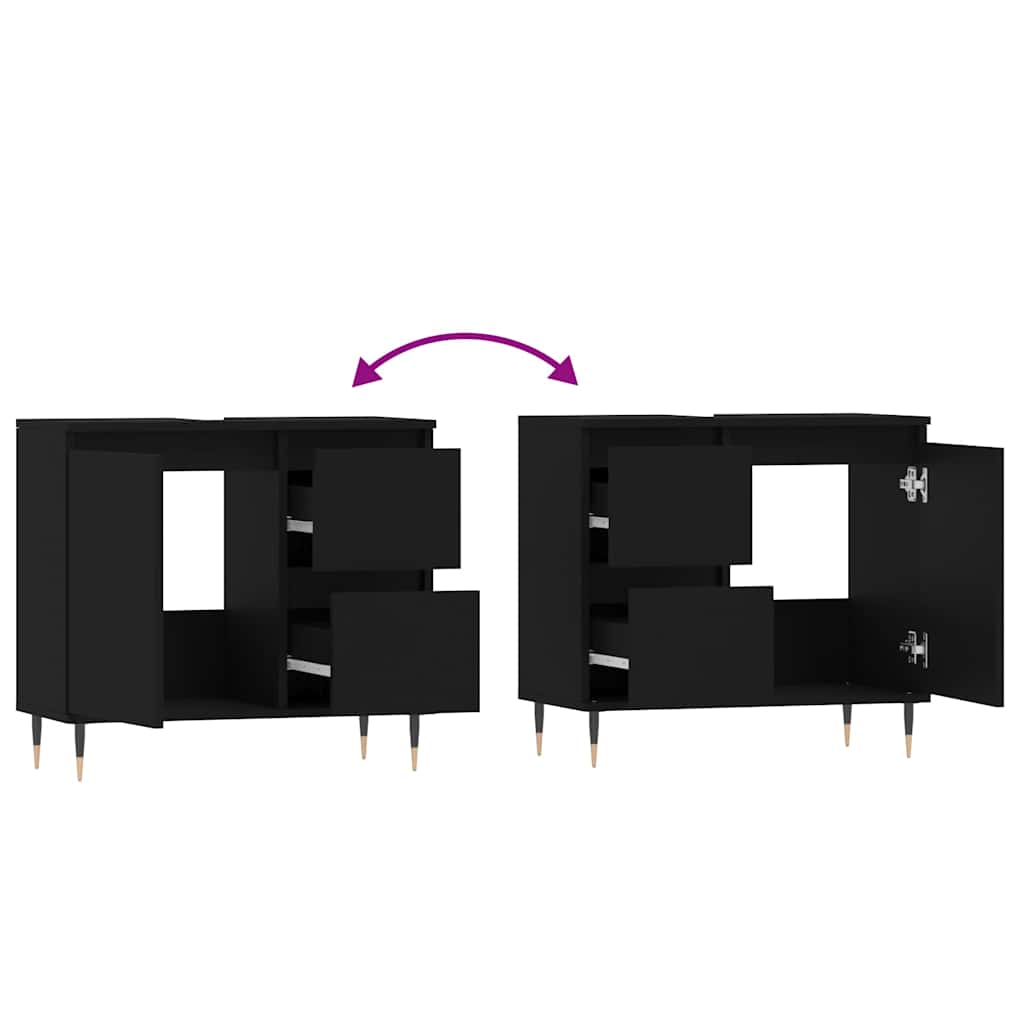 Badeværelsesskab 65x33x60 cm konstrueret træ - sort, 1, x - number 9.