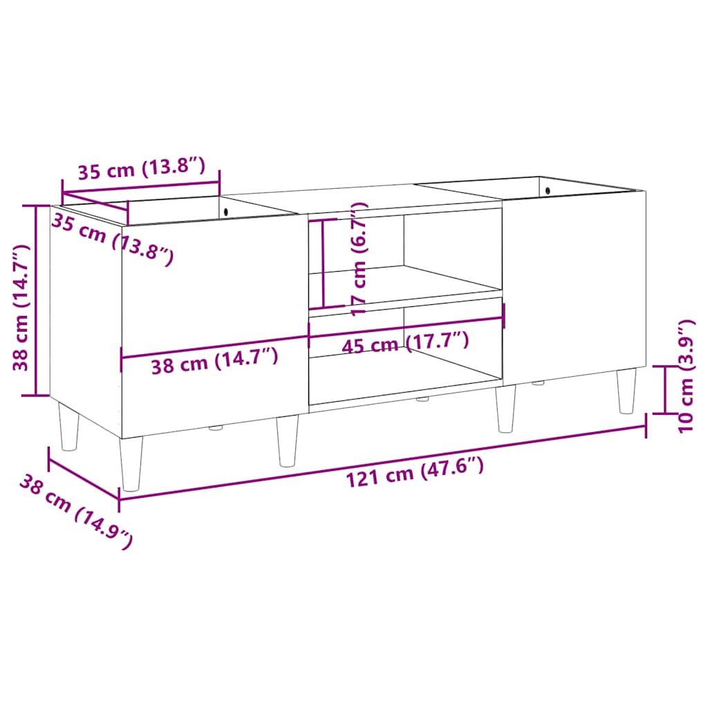 Vinylskab 121x38x48 cm konstrueret træ - hvid, 121 x 38 x 48 cm (b x d x h) - number 8.