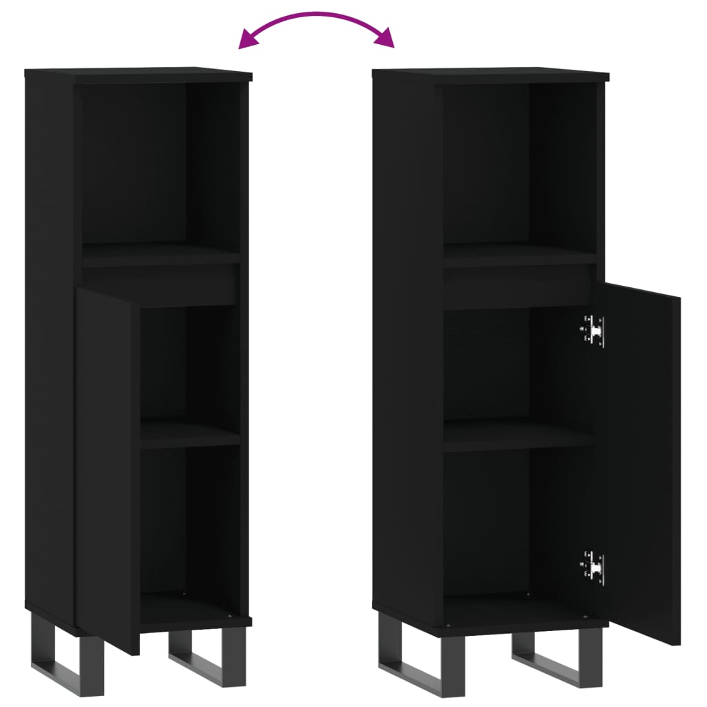 Badeværelsesskab 30x30x100 cm konstrueret træ - sort, 1 - number 9.