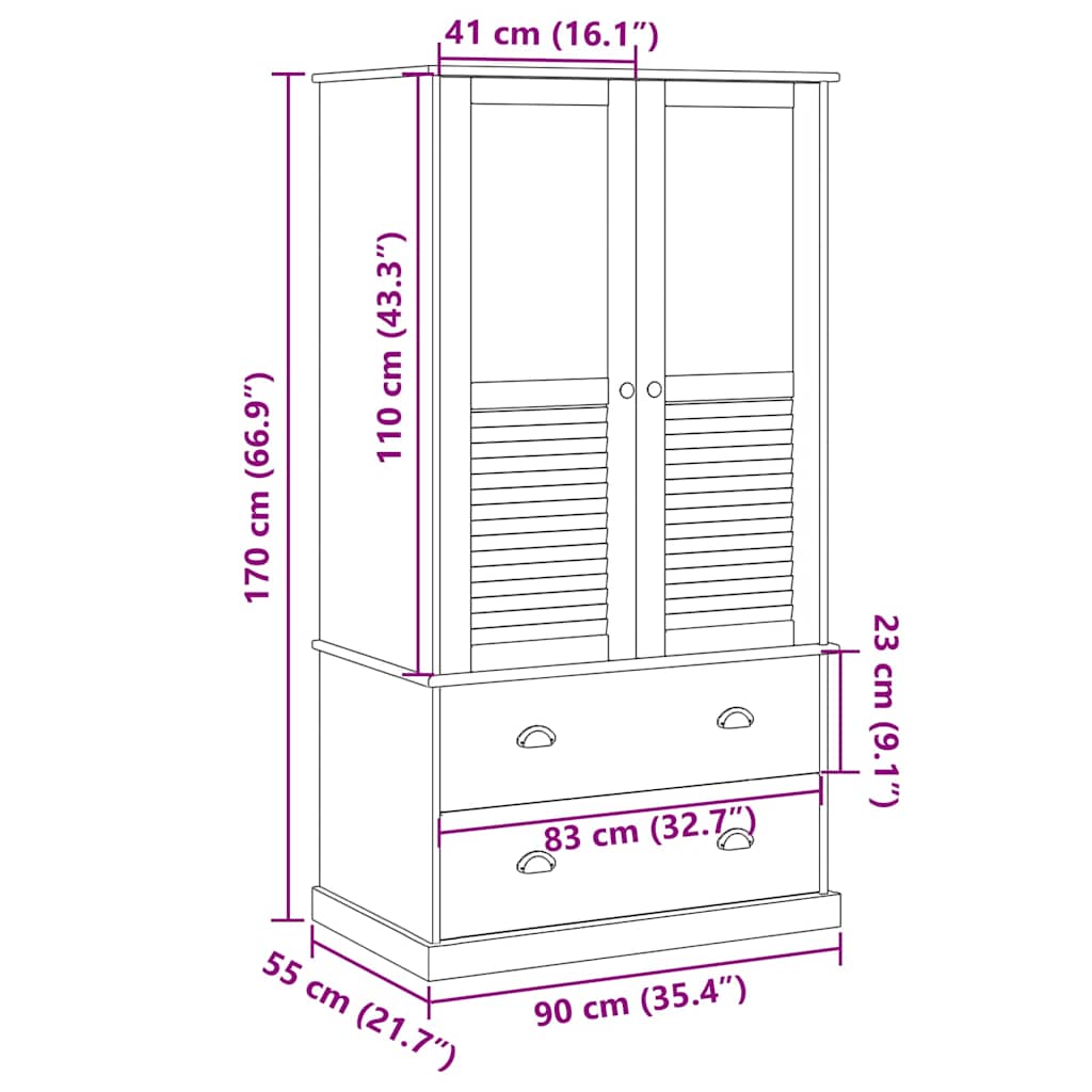 Garderobe vigo 90x55x170 cm čvrsti bora - sivi, 1, x - number 9.
