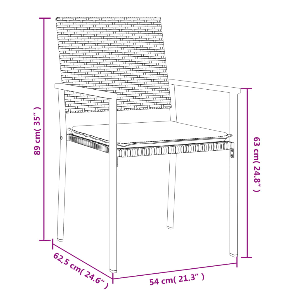 Sedie da giardino con pc cuscini. 54x62,5x89 cm polyrattan nero - 4, sì - number 9.