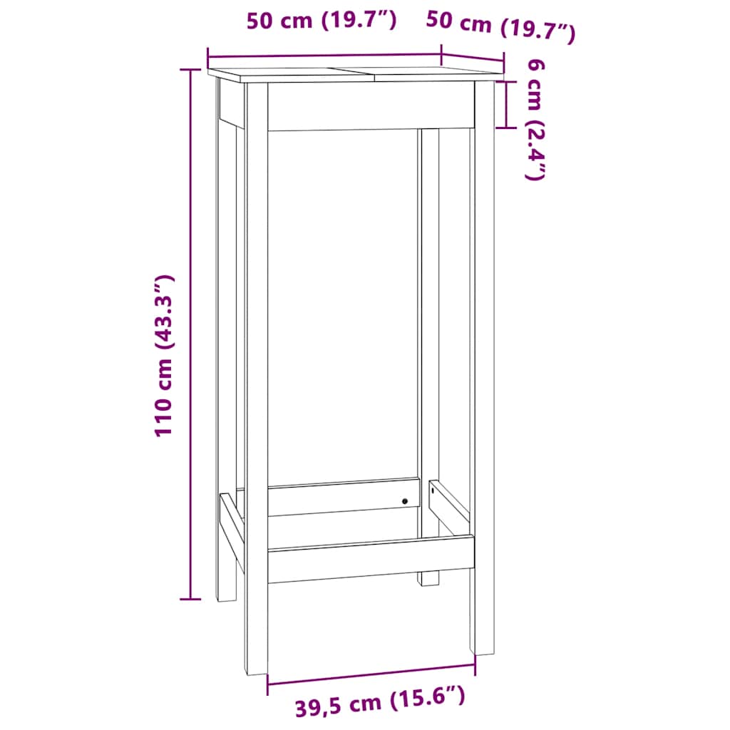 Barbord 50x50x110 cm massivt fyrretræ - number 8.