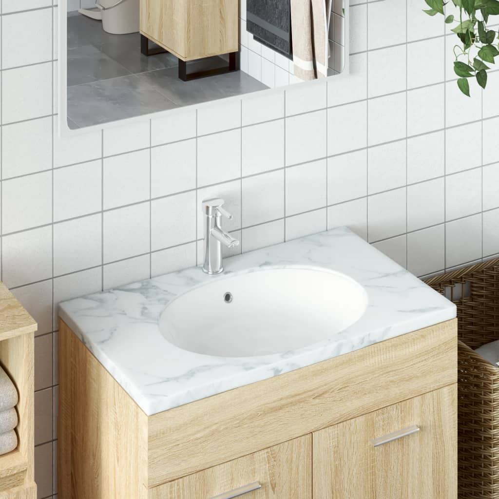 Badeværelsesvask oval keramisk hvid - 47 x 39 x 21 cm - number 1.