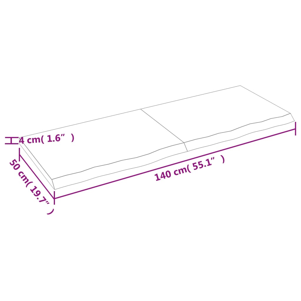 Bordplade til badeværelse 140x50x(2-4) cm massivt træ - mørkebrun, 140 x 50 x 4 cm - number 9.