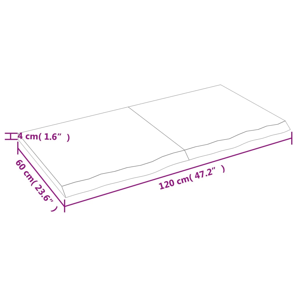 Bordplade til badeværelse 120x60x(2-4) cm massivt træ - mørkebrun, 120 x 60 x 4 cm - number 9.