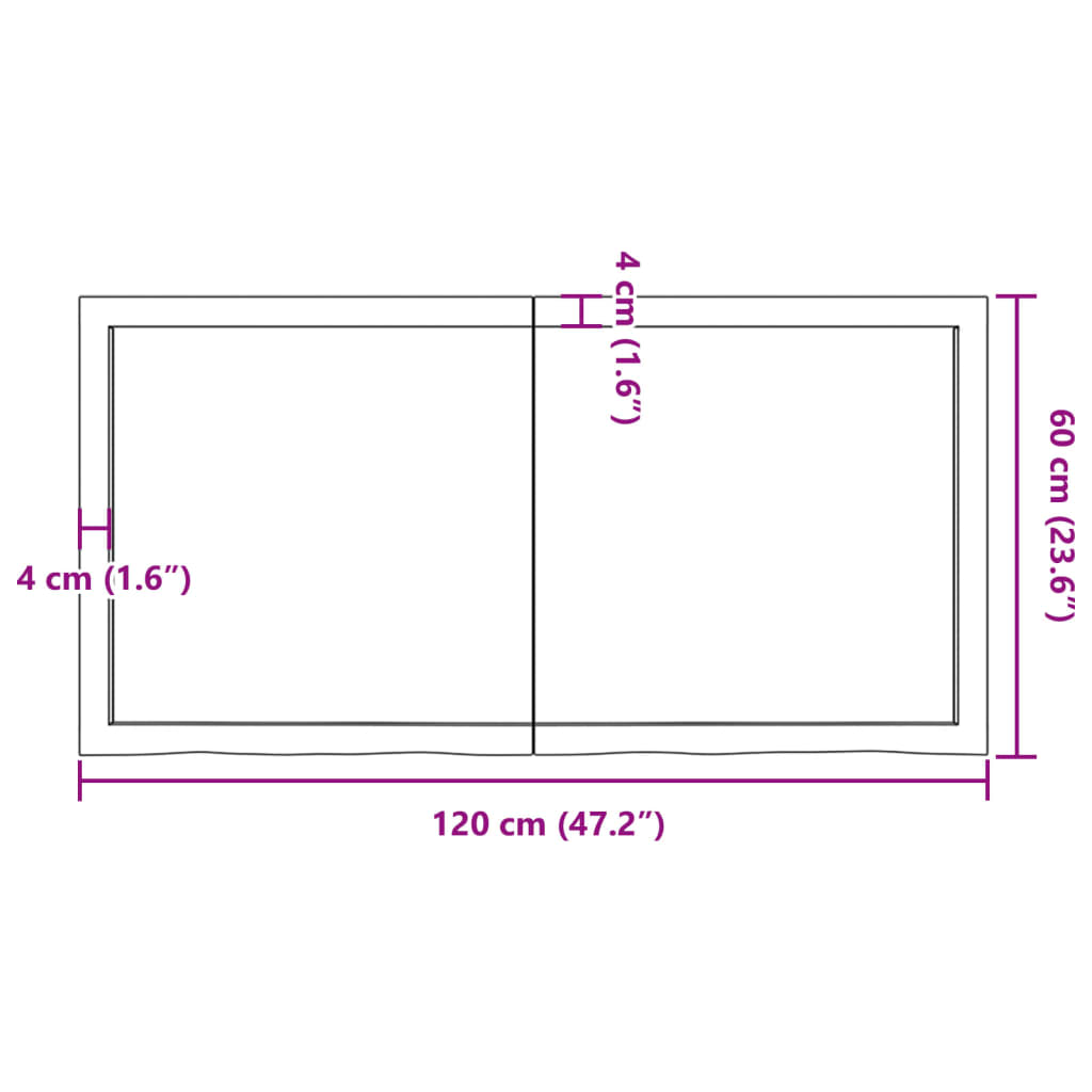 Bordplade til badeværelse 120x60x(2-4) cm massivt træ - mørkebrun, 120 x 60 x 4 cm - number 10.
