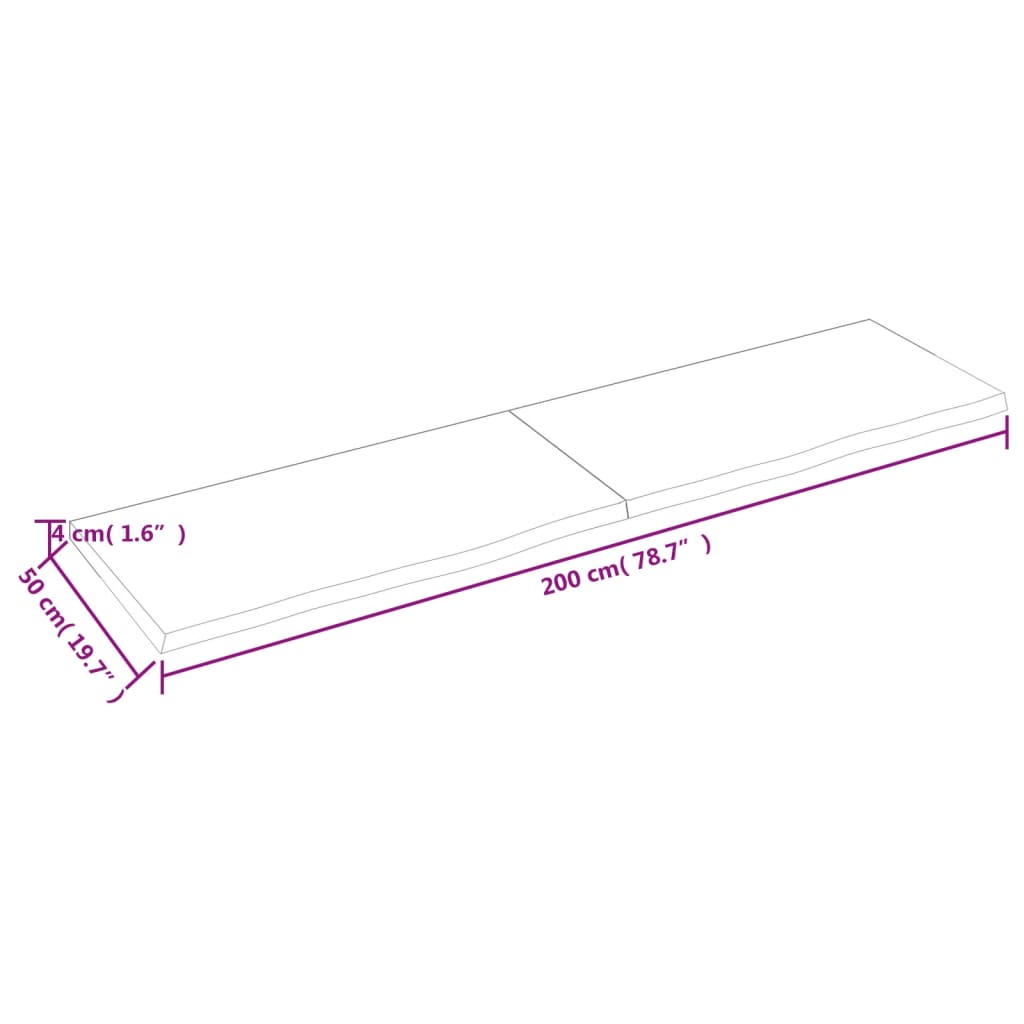 Bordplade til badeværelse 200x50x(2-4) cm massivt træ - mørkebrun, 200 x 50 x 4 cm - number 9.