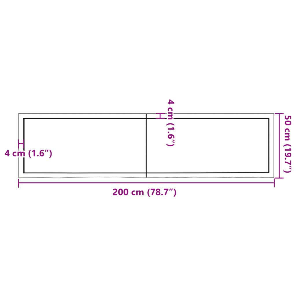 Bordplade til badeværelse 200x50x(2-4) cm massivt træ - mørkebrun, 200 x 50 x 4 cm - number 10.