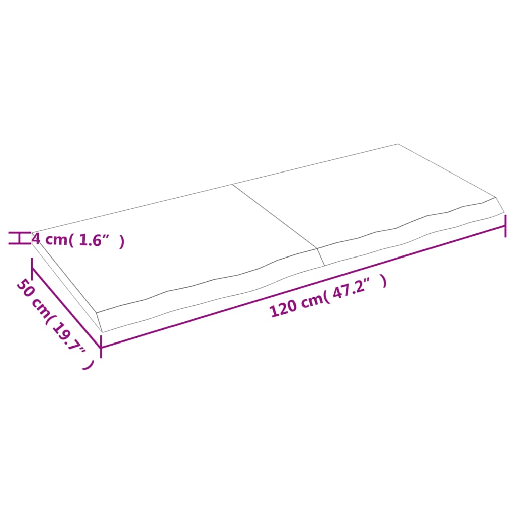 Bordplade til badeværelse 120x50x(2-4) cm massivt træ - lysebrun, 120 x 50 x 4 cm - number 9.