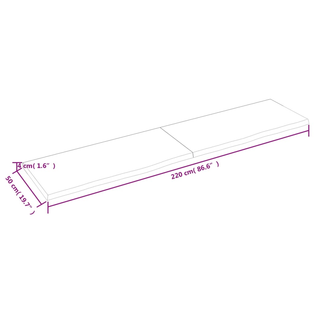 Bordplade til badeværelse 220x50x(2-4) cm massivt træ - lysebrun, 220 x 50 x 4 cm - number 9.