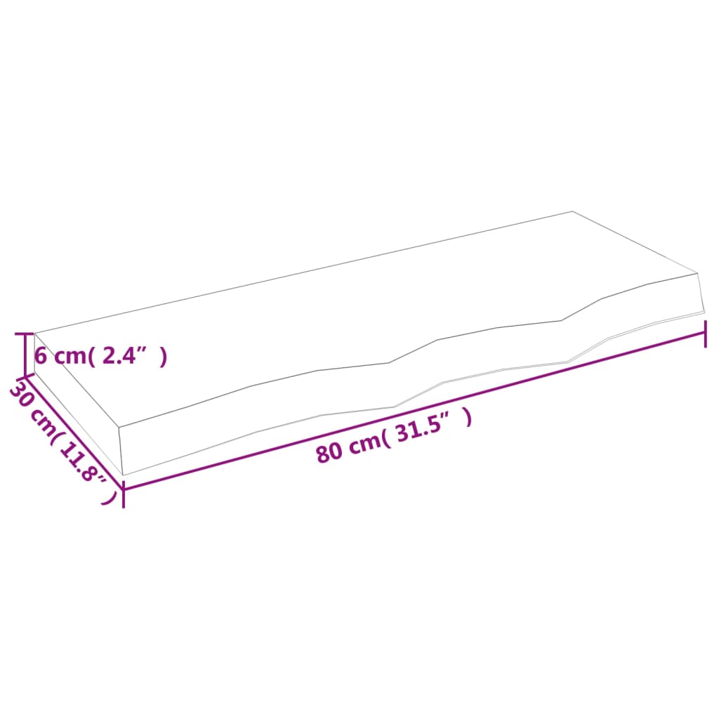 Bordplade til badeværelse 80x30x(2-6) cm massivt træ - lysebrun, 80 x 30 x 6 cm - number 8.