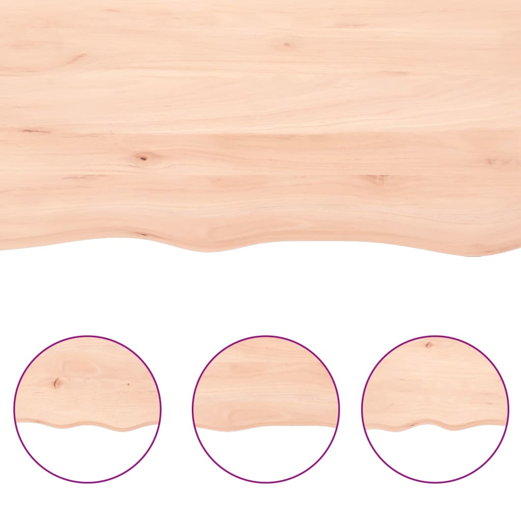 Bordplade til badeværelse 120x50x(2-6)cm massivt træ ubehandlet - naturfarvet, 120 x 50 x 6 cm - number 5.