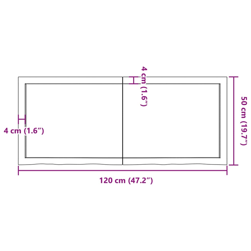 Bordplade til badeværelse 120x50x(2-6)cm massivt træ ubehandlet - naturfarvet, 120 x 50 x 6 cm - number 10.