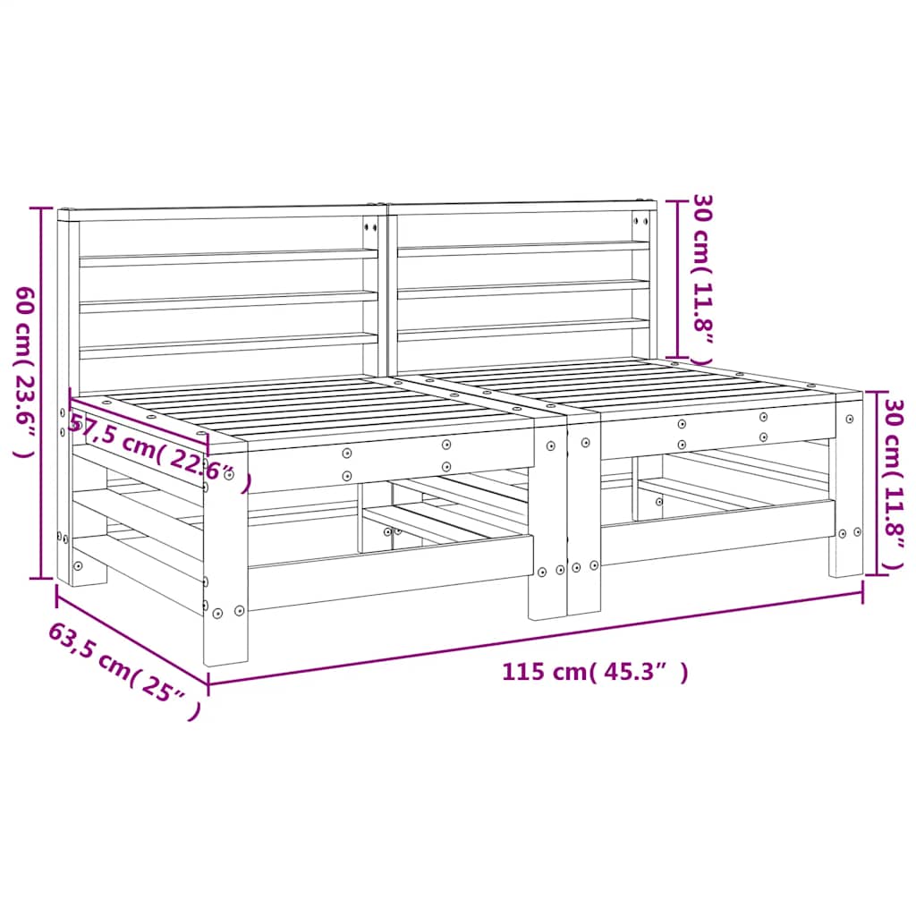 Mittmoduler till trädgårdssoffa 2 st. massiv furu - furu natur, 1, mittmodul (2 st.) - number 8.