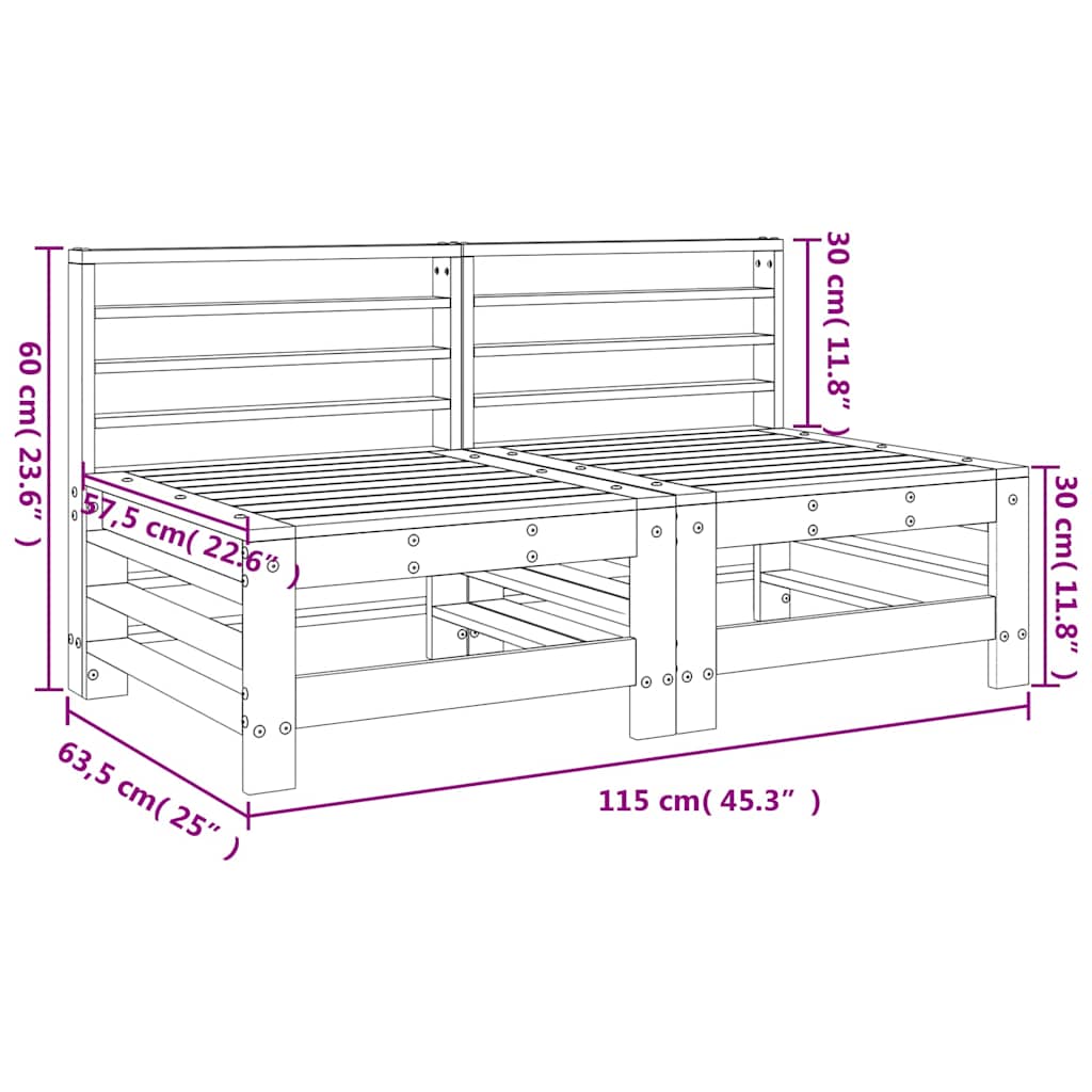 Midtermoduler til havesofa 2 stk. massivt - douglasgran naturlig, 1, midtermodul (2 stk.) - number 8.