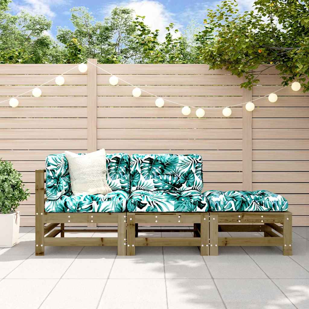 Lounge garnitura za vrt 3 dijela impregnirana borovina - prirodna impregnacija, 1 kutni dio + središnji dio + tabure za noge - number 1.