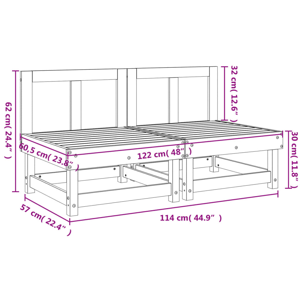 Midtermoduler til havesofa 2 stk. massivt fyrretræ - fyrretræ naturlig, 1, midtermodul (2 stk.) - number 8.