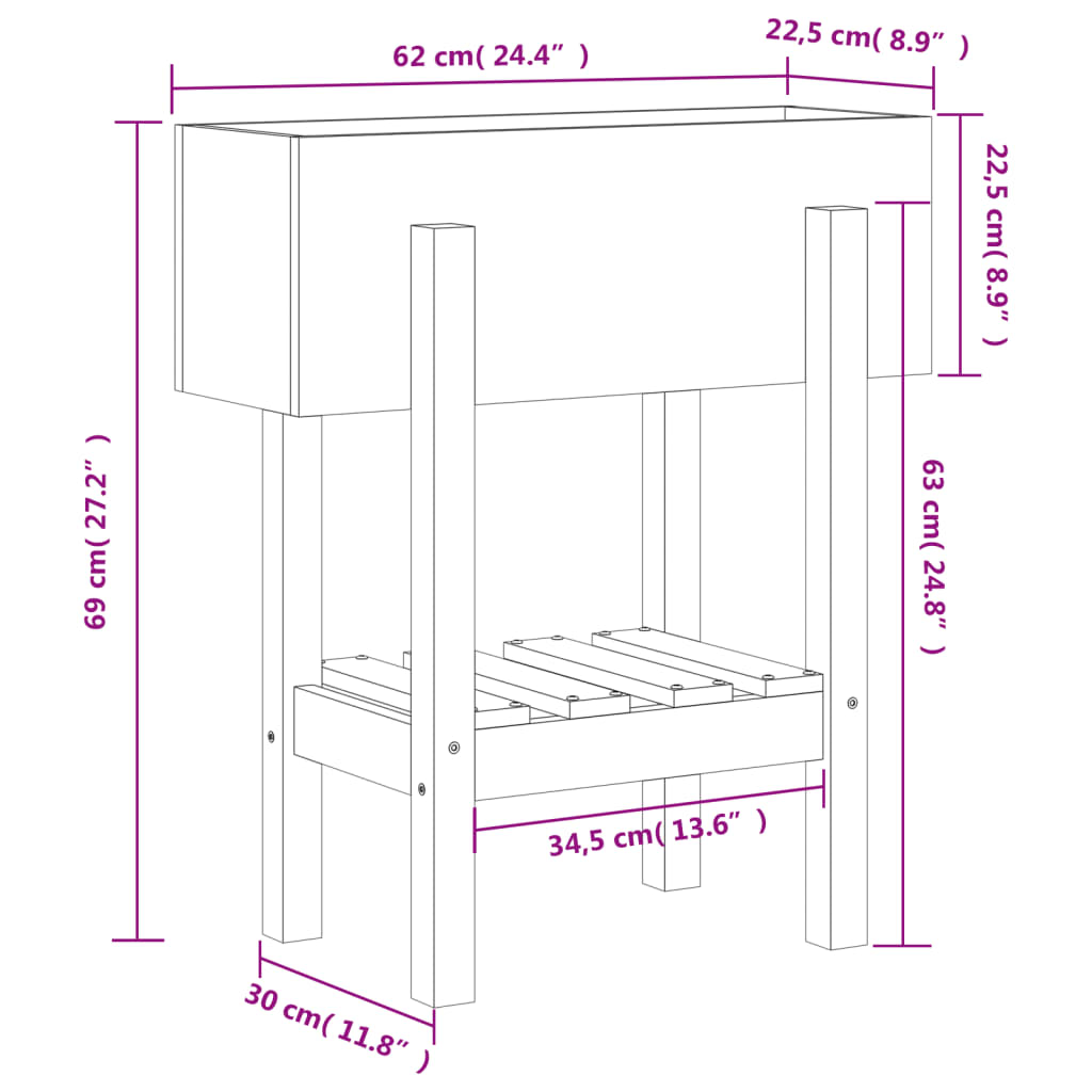 Plantekasse 62x30x69 cm massivt douglasgran - number 9.