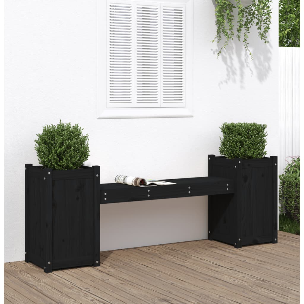 Bænk med plantekasser 180x36x63 cm massivt - fyrretræ sort, 1 - number 1.