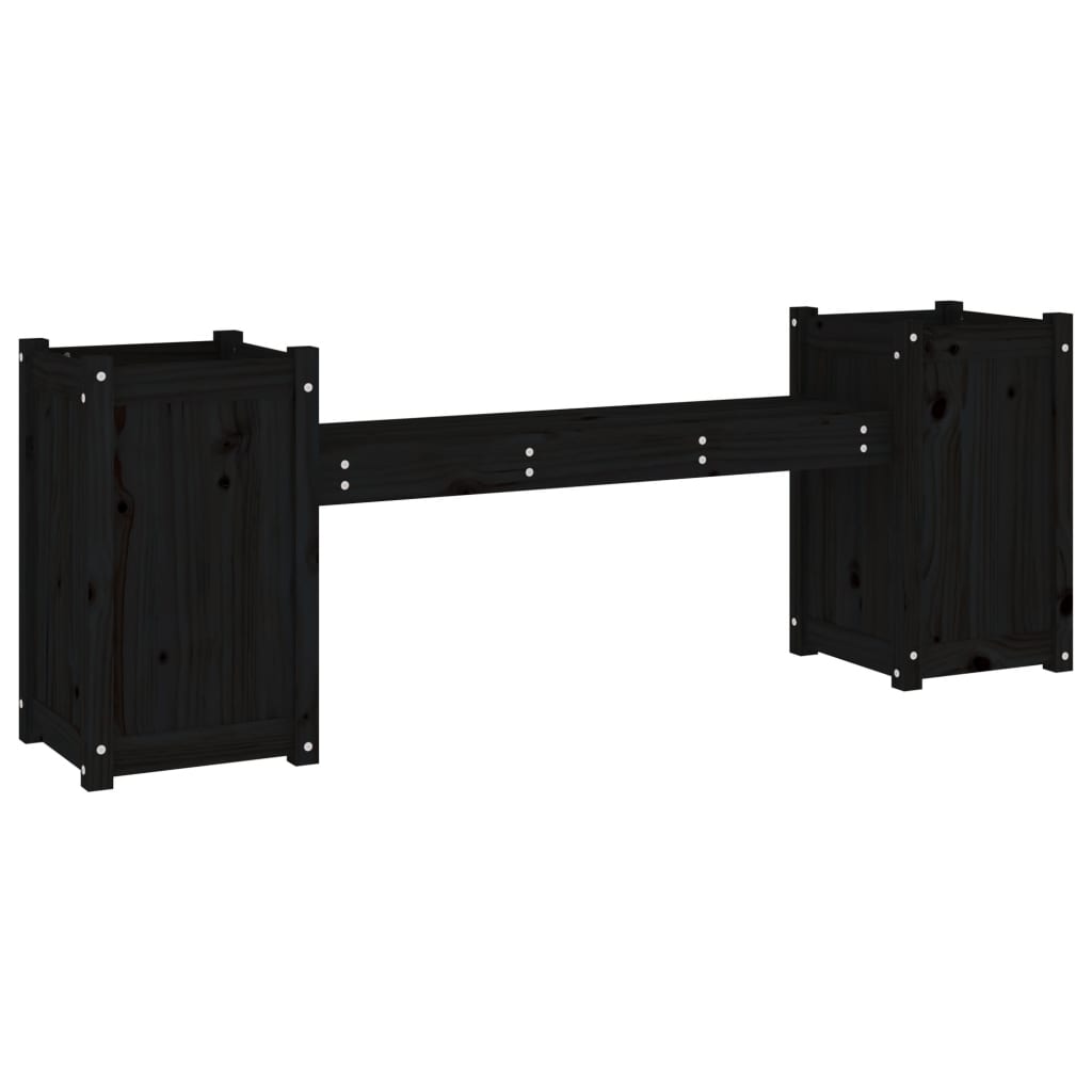 Bænk med plantekasser 180x36x63 cm massivt - fyrretræ sort, 1 - number 2.