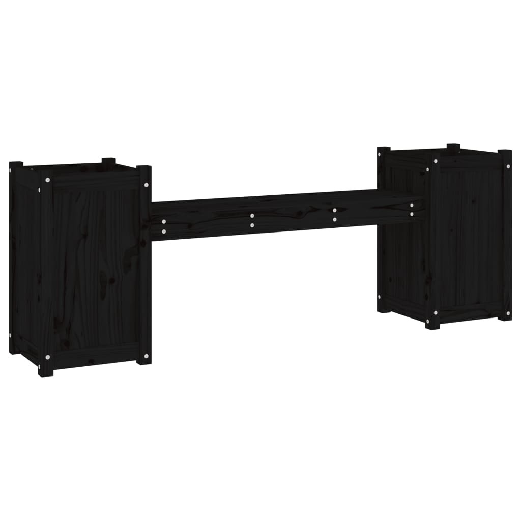 Bænk med plantekasser 180x36x63 cm massivt - fyrretræ sort, 1 - number 6.