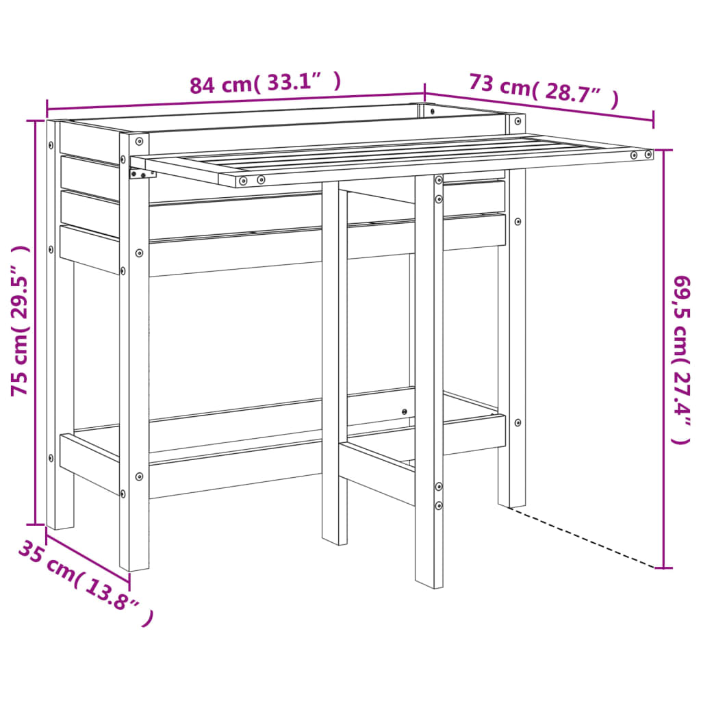 Planter with foldable table top solid douglas fir - number 11.