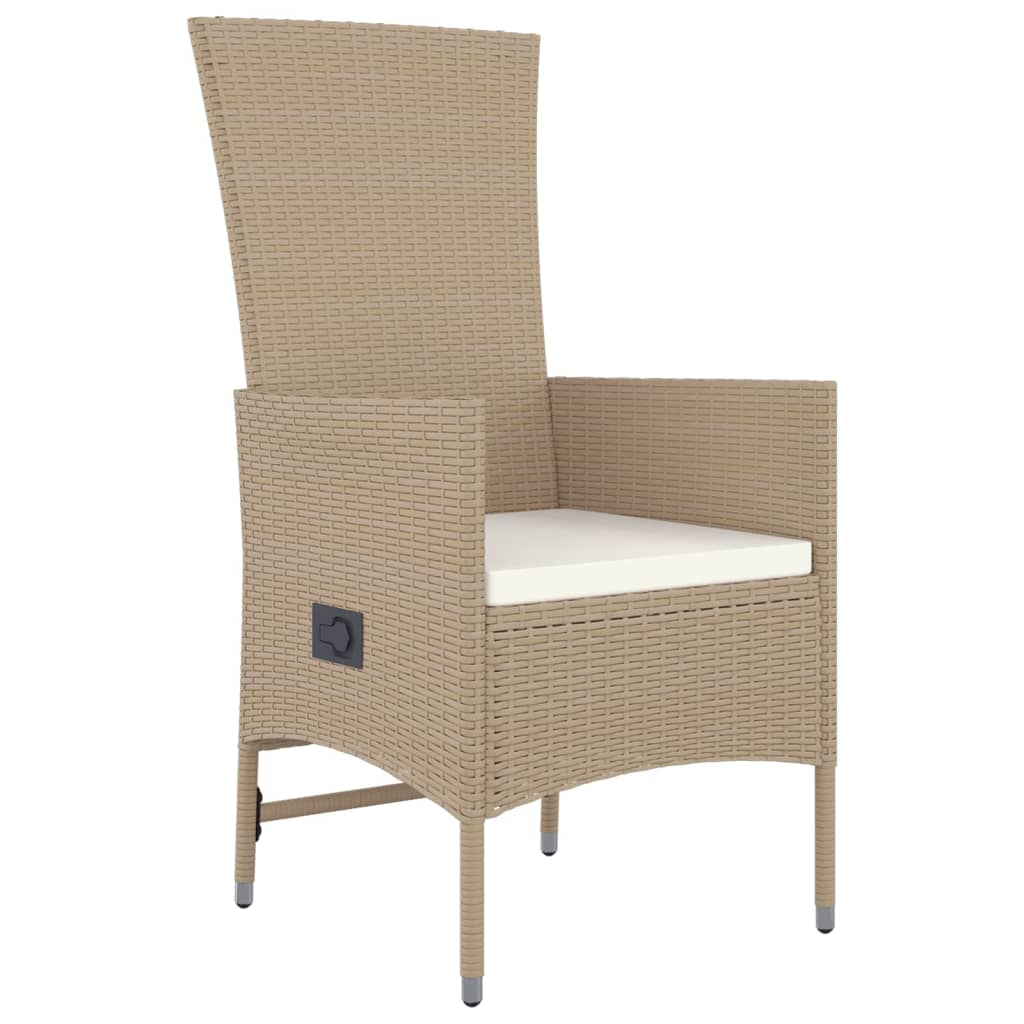 Spisebordssæt til haven 7 dele med hynder polyrattan beige - 150 cm bordlængde, 1, 4x stol + 2x lænestol + bord, x - number 5.